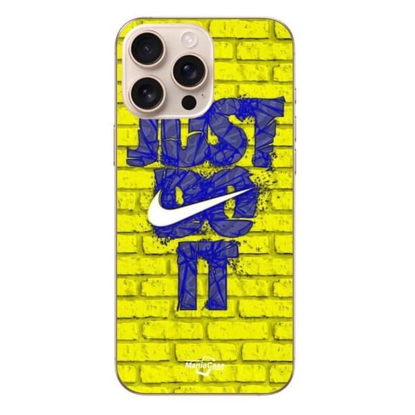Iphone 16 Pro Max cover logo just do it farve blå front gul Maniacase
