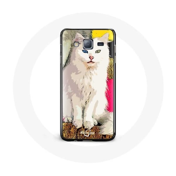 Coque - Van Chat - Samsung Galaxy J3 2016 - Snygg - Vit - Skydd Vit, blå, gul