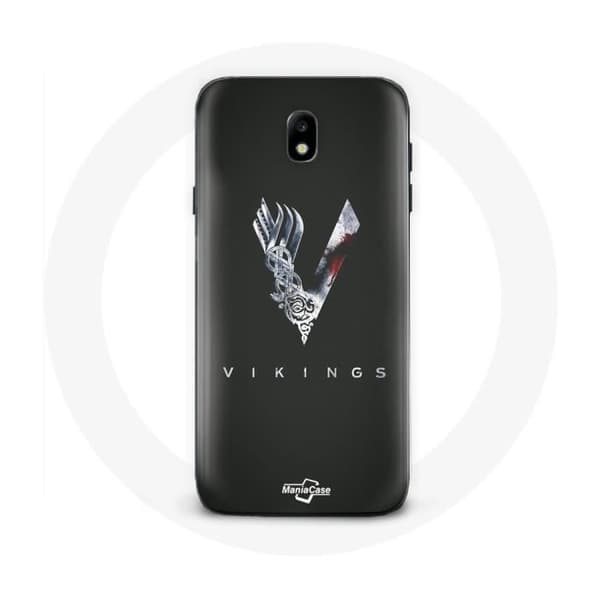 Cover til Samsung Galaxy J5 2017 Vikings Serie Sæson 6 logo V Sværd Grå Baggrund Sort