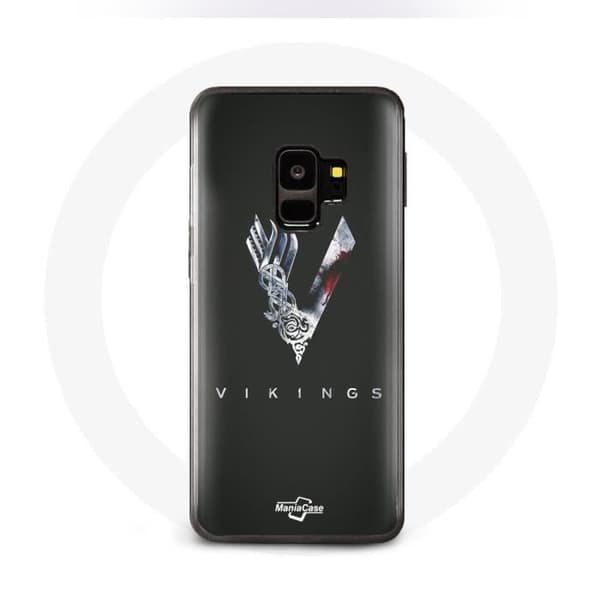 Coque - Vikings - Samsung Galaxy S9 - Hård - V-logga - Svart Grå Svärd Mörkgrå