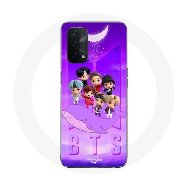 Cover til Oppo A74 5G - BTS - TinyTAN Animation Plakat - Blød - Sort - Unisex