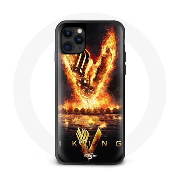 Cover til iPhone 12 Pro Vikings Serie Sæson 6 logo V Ildsværd Sort Baggrund