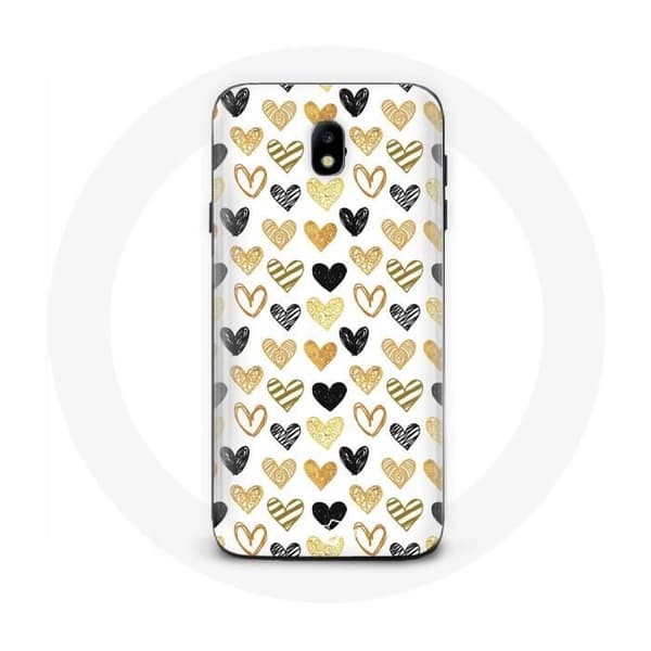 Cover til Samsung Galaxy J7 2017 Baggrund med abstrakt tekstur, sorte, gule og grå hjerter