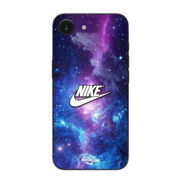 Coque Maniacase För Iphone 16E med vitt Nike-logotyp på färgad bakgrund Svart