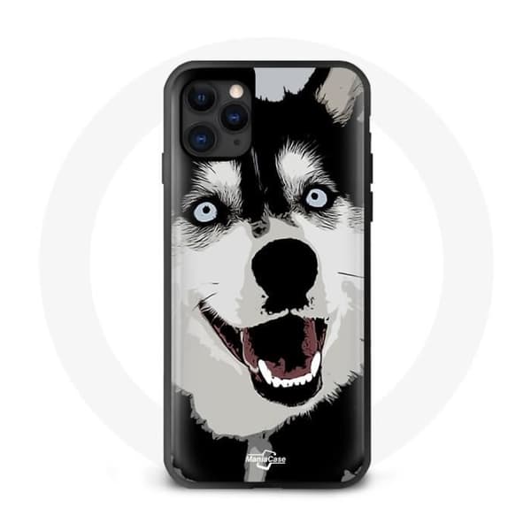 iPhone 12 Pro Max cover sort og hvid husky hund med blå øjne