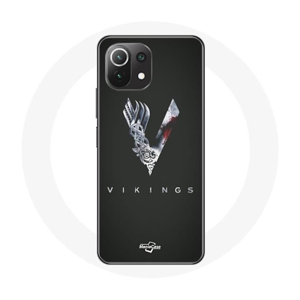 Coque för Xiaomi Mi 11 Lite Vikings Serie Säsong 6 logotyp V Svärd Grå Bakgrund Svart