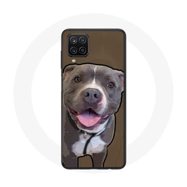 Coque - Samsung - Galaxy A12 - Pehmeä - Pitbull Koira - Valkoinen harmaa Vit grå