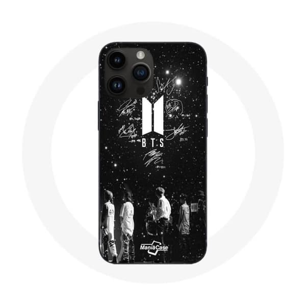 Coque - BTS - Iphone 14 Pro - Blød - Sort - Medlemmernes Signatur