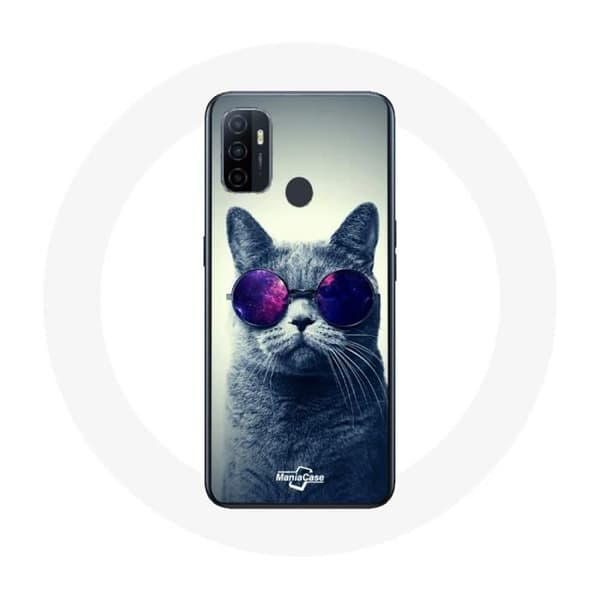 Coque - Maniacase - Oppo A53 - Pehmeä - Harmaa - Kissa Aurinkolasit