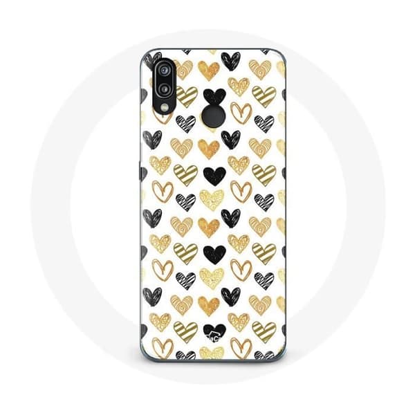 Cover til Huawei P20 Lite med abstrakt tekstur af sorte, gule og grå hjerter