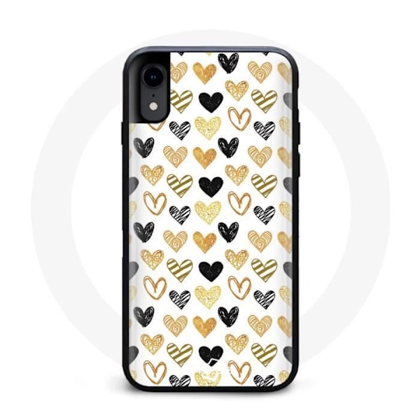 Coque - Svartguld hjärtan - iPhone XR - Mjuk - Syntetisk - Glänsande Svart guld