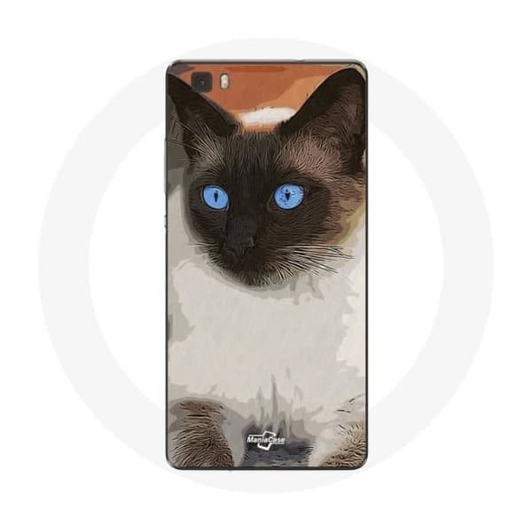 Cover til Huawei P8 Lite Siamesisk Kat Sort og Hvid Blå Øjne