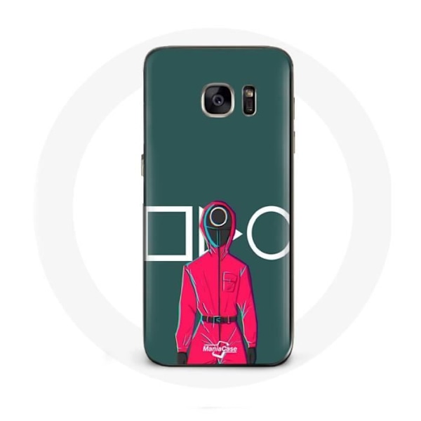 Coque för Samsung Galaxy S6 Edge Squid Game Röd Soldat med Mask Cirkelfond Grön