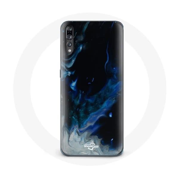 Cover til Huawei P20 Multifarvet røgskyer i blå, grå og sort på sort baggrund