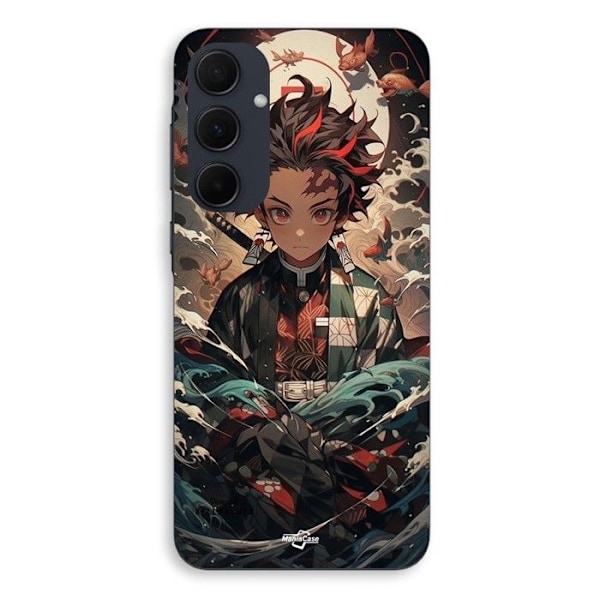Coque - Maniacase - Samsung Galaxy A35 - Svart - Flexibel - Anime Manga Demon Slayer Tanjiro