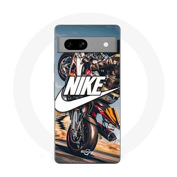 Coque Maniacase för Google Pixel 7a nike logotyp vit motorcykelhjul