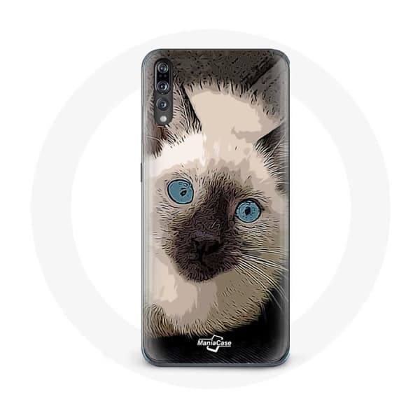 Cover til Huawei P20 Siamesisk Kat Sort og Hvid med Blå Øjne