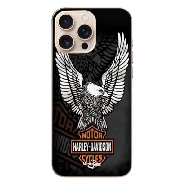 iPhone 16 Pro Max Cover - Harley-Davidson - Ørn Logo - Blød - Sort - Unisex