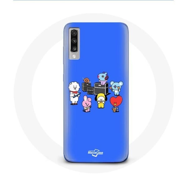Coque för Samsung Galaxy A50 BTS BT21 Tata Chimmy Cooky Rj Koya Shooky Och Mang Spelar Musik Blå Bakgrund