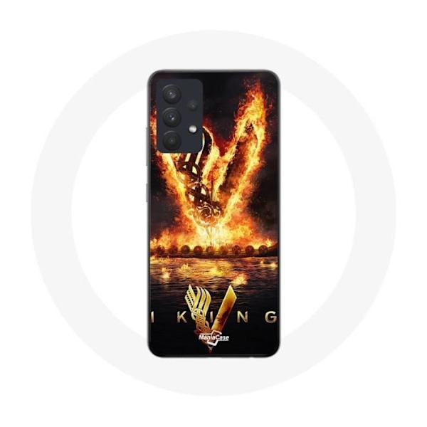 Coque för Samsung Galaxy A13 4G / A13 4G Lite Vikings Säsong 6 logotyp V Eldsvärd Svart Bakgrund