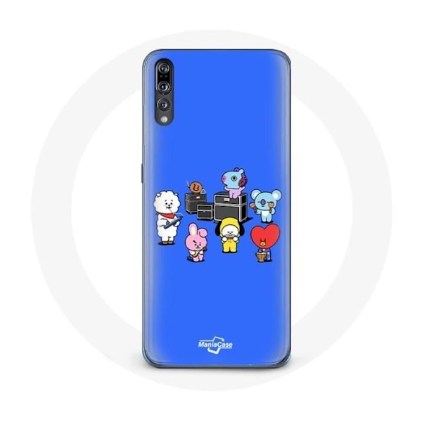 Coque för Huawei P20 BTS BT21 Tata Chimmy Cooky Rj Koya Shooky och Mang spelar musik blå bakgrund