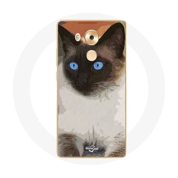Cover til Huawei Mate 8 Siamese Chat Sort og Hvid Blå Øjne