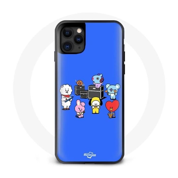 Skydd för Iphone 12 Pro Max BTS BT21 Tata Chimmy Cooky Rj Koya Shooky Och Mang Spelar Musik Blå Bakgrund