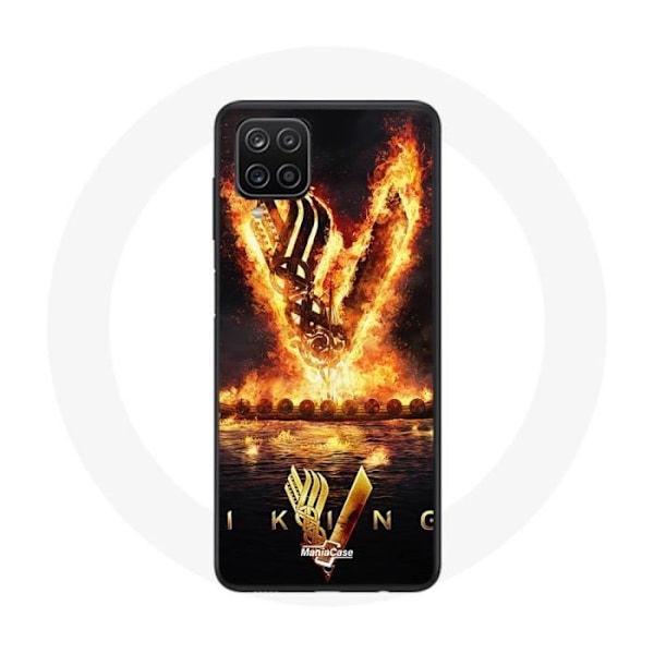 Coque för Samsung Galaxy A22 4G Vikings Serie Säsong 6 logotyp V Eldsvärd Svart Bakgrund