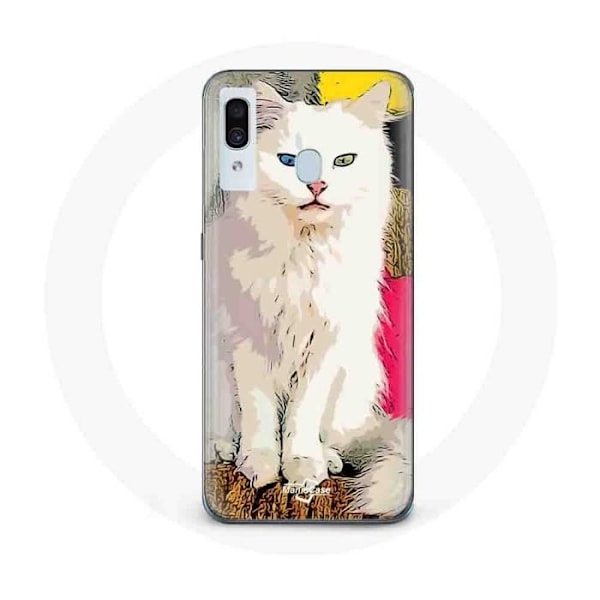 Fodral för Samsung Galaxy A30 Turkisk Van katt vit med blåa och gula ögon