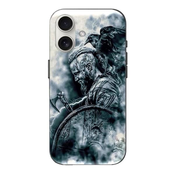 Coque iPhone 16 vikings Ragnar Lothbrok sköld kråka