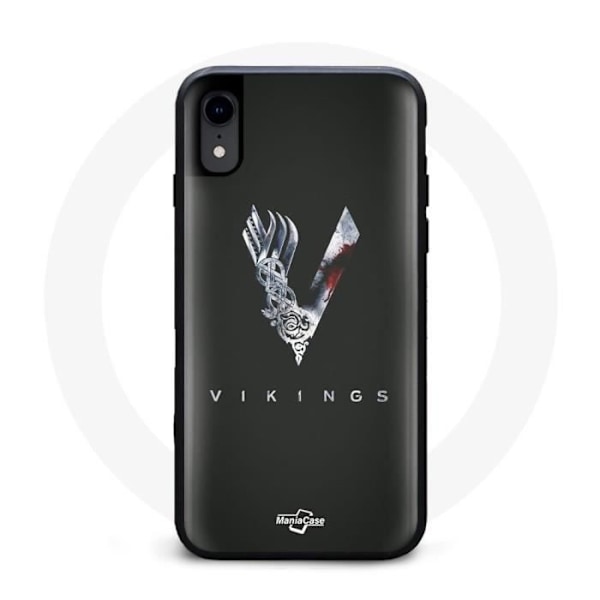 Coque för Iphone XS Max Vikings Serie Säsong 6 logotyp V Svärd Grå Bakgrund Svart