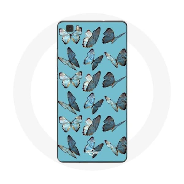 Cover til Huawei P8 Lite sommerfugle Blå baggrund