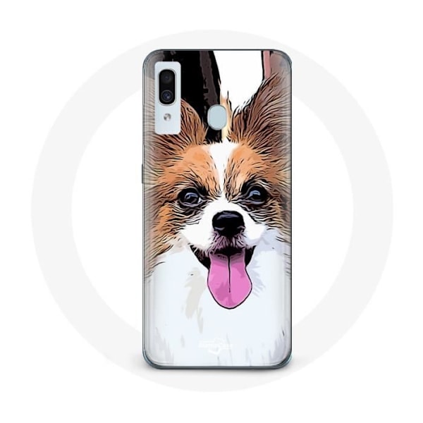 Coque för Samsung Galaxy A20e Kontinental dvärghund Papillon Valp Vit och brun