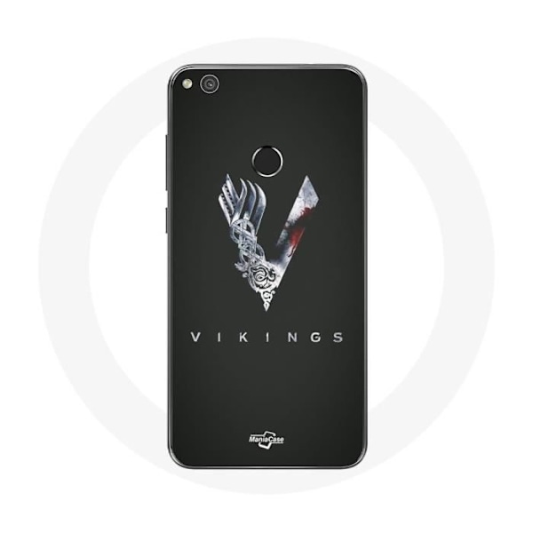 Coque för Huawei P8 Lite 2017 Vikings Serie Säsong 6 logotyp V Svärd Grå Bakgrund Svart