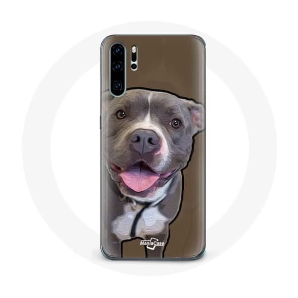 Coque för Huawei P30 pro Vit grå Pitbull Hund