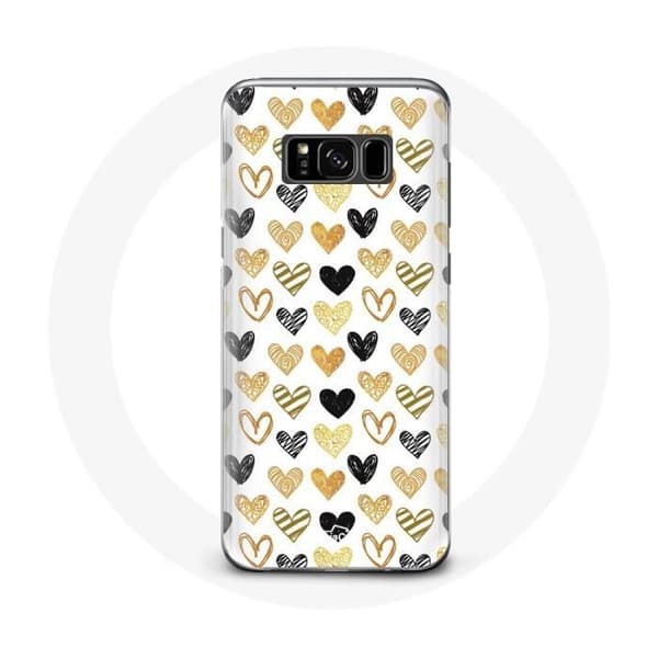 Cover til Samsung Galaxy S8 plus med abstrakt tekstur af sorte, gule og grå hjerter