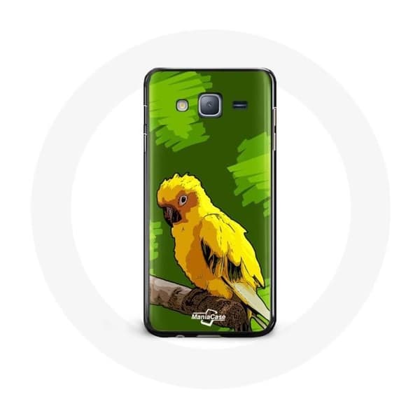 Cover til Samsung Galaxy J7 Grøn baggrund med gule parakitter