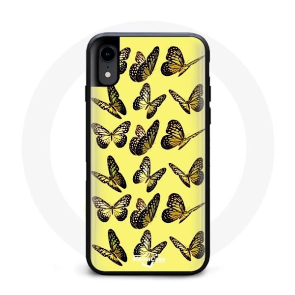 iPhone XR skal med gult sommerfuglmotiv i skogsmotiv