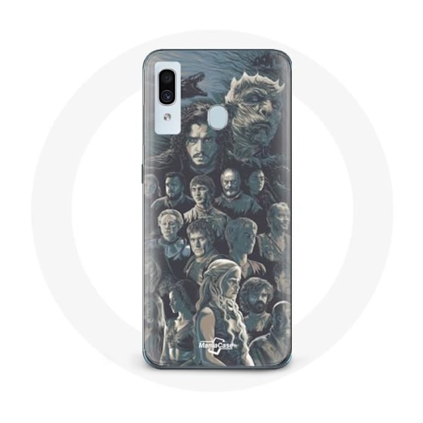 Coque för Samsung Galaxy A20 Game of Thrones Säsong 8 Järntron Affisch Karaktärer Grå Bakgrund