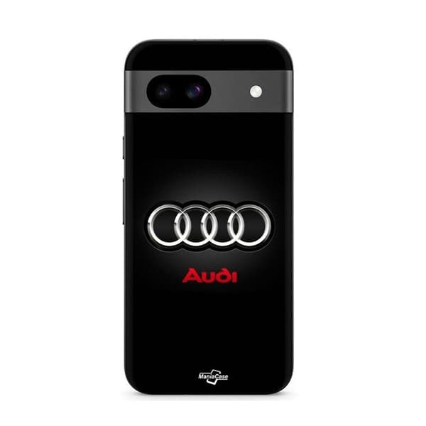 Google Pixel 8a -kuori, harmaa ja punainen Audi-logolla svart