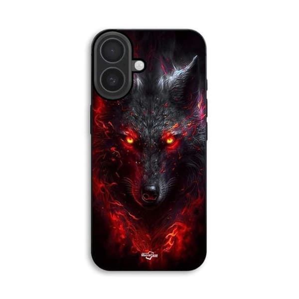 Cover til iPhone 18 Sort ulv rød ild Maniacase Svart