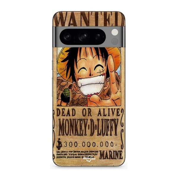 Kuori Google Pixel 8 Pro One Piece Wanted Poster Monkey D. Luffy svart