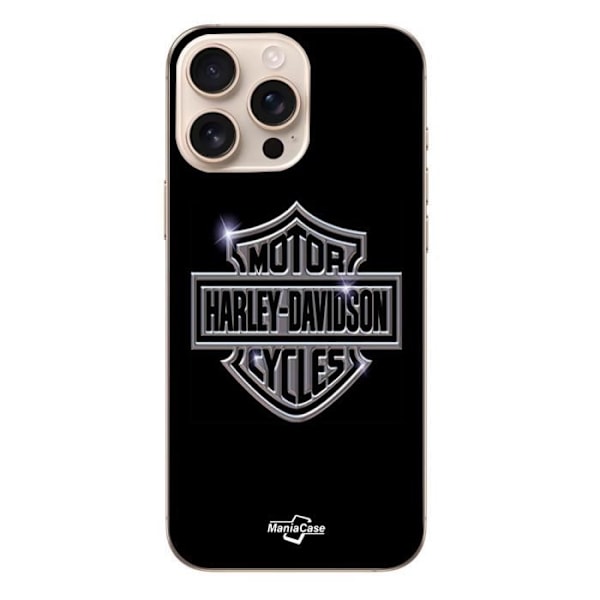 Coque Iphone 16 Pro Max Harley Davidson logotyp motorcyklar grått fram svart Maniacase