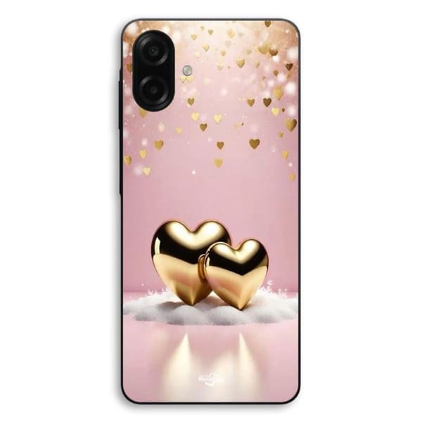 Coque til Samsung Galaxy A08 med glitrende gyldent hjerte Maniacase Svart