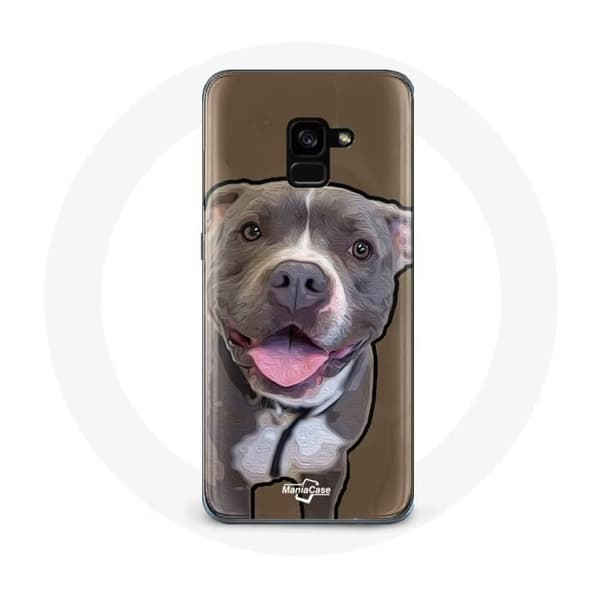 Coque för Samsung Galaxy A8 Plus Pitbull Hund Vit Grå