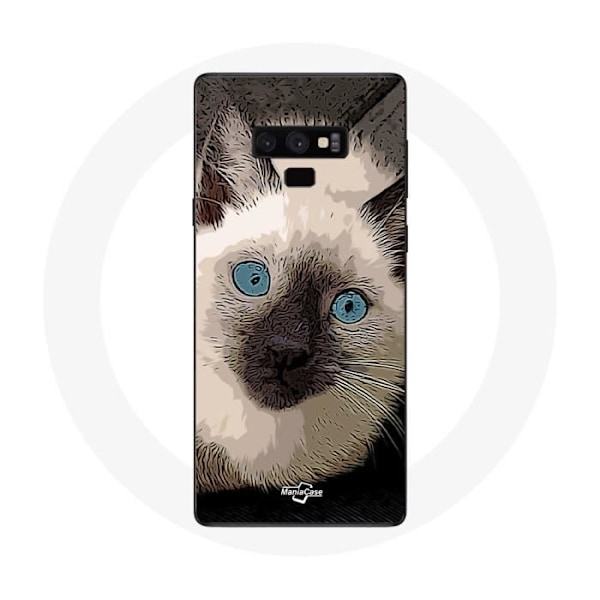 Mobilskal för Samsung Galaxy Note 9 Siamese Katt i Svart och Vitt med Blå Ögon