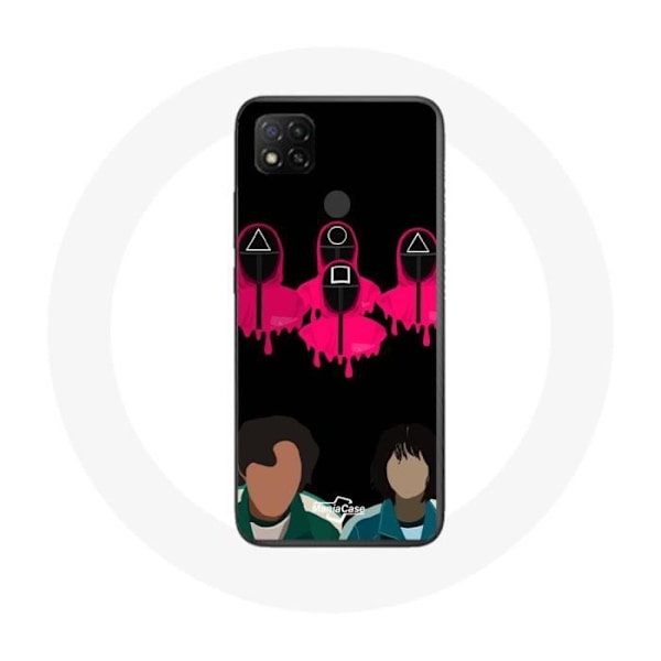 Coque Xiaomi Redmi 9C Squid Game Seong Gi hun och Kang Sae Byeok Masker Triangel, Fyrkant och Cirkeln