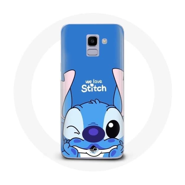 Cover til Samsung Galaxy J6 2018 sød Stitch blå baggrund