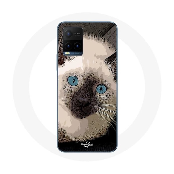 Skydd för Vivo Y21s 2021 / Y21 2021 Siamese Katt i Svart och Vitt med Blå Ögon