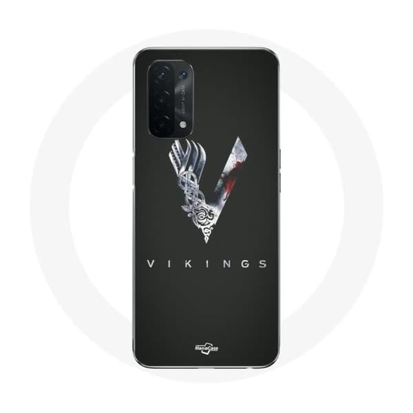 Cover til Oppo A74 Vikings Serie Sæson 6 logo V Sværd Grå Sort Baggrund